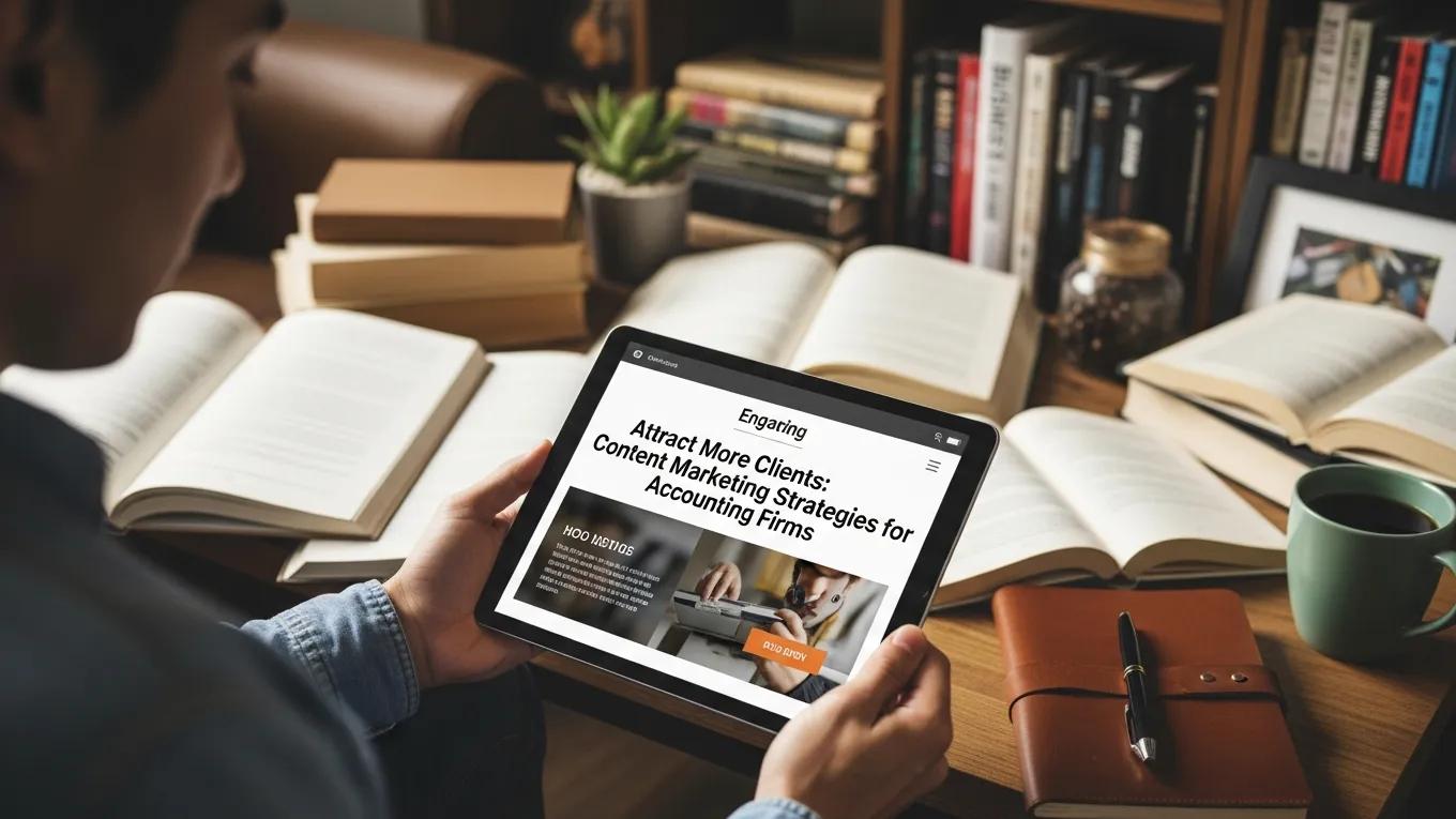Individual reading a blog post on content marketing strategies for accounting firms