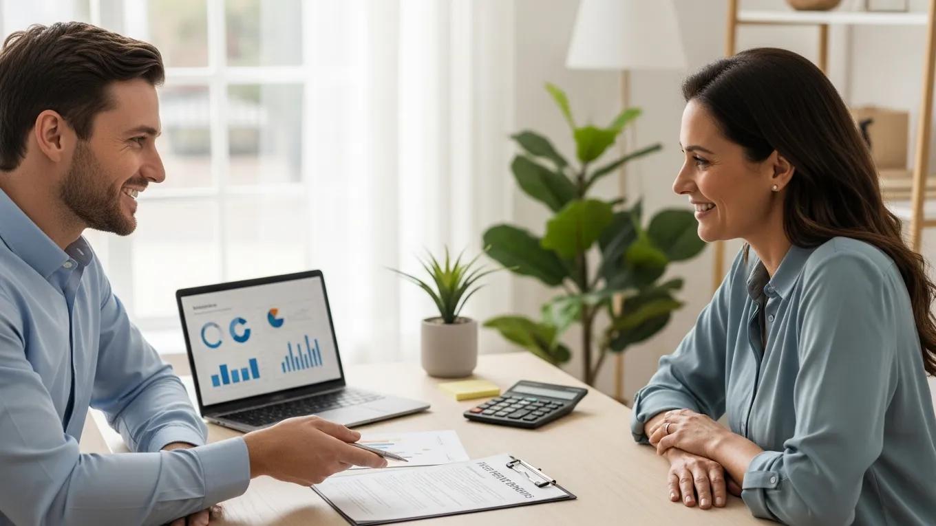 Client and accountant discussing the benefits of fixed fee accounting in a professional office