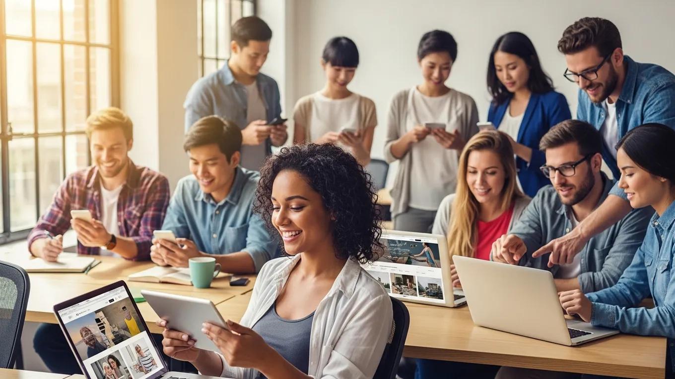 Diverse individuals engaging with a user-friendly website on mobile devices, showcasing the importance of user experience